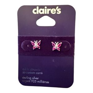 New Claire's Butterfly Earrings, Cubic Zirconia (CZ), Sterling Silver